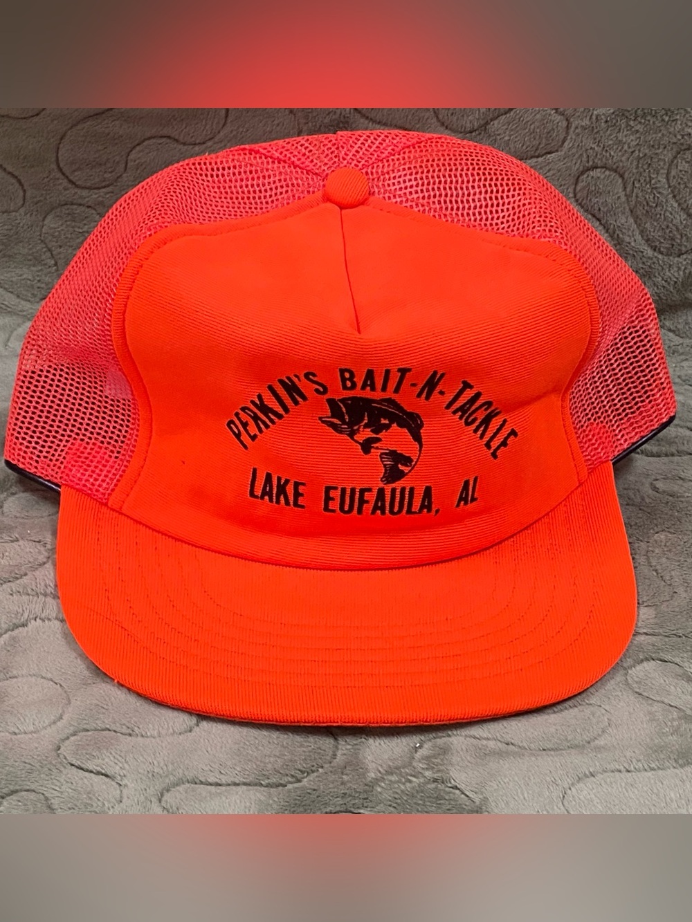 VTG Orange SnapBack Trucker Hat, Perkins Bait-n-Tackle, Lake Eufaula, AL Fishing